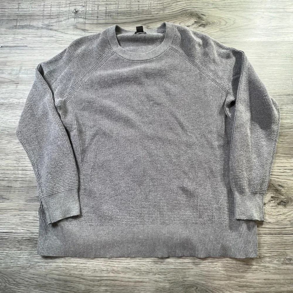 Eddie Bauer Sweater Men XL Gray Waffle Knit Raglan Crewneck Pullover Cotton J87 - Picture 1 of 8